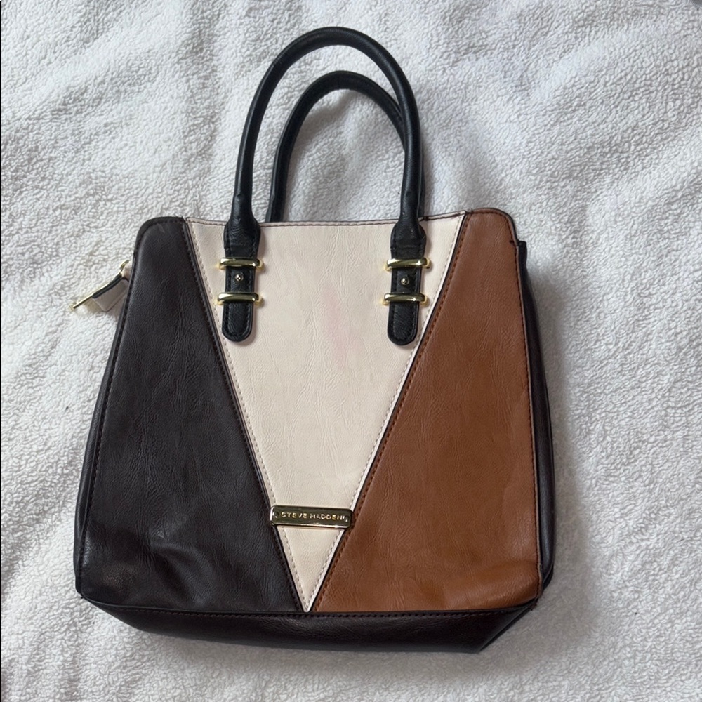 Steve Madden Black, Cream, and Brown Satchel